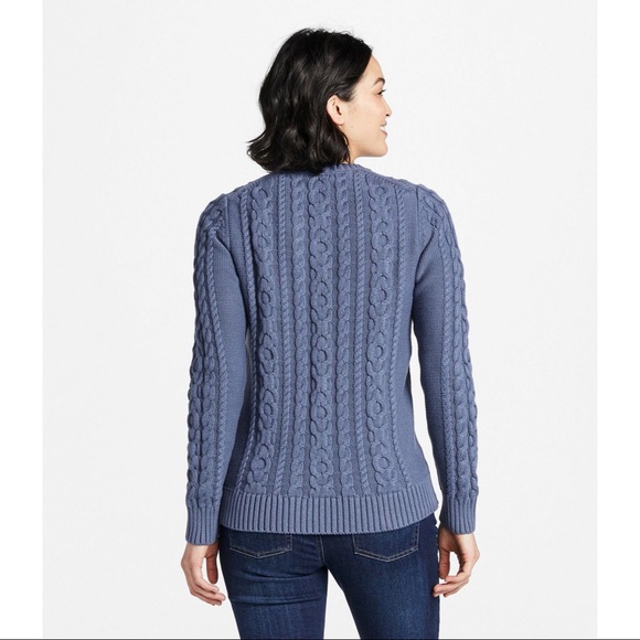 L. L. Bean Womens Mixed Cable Knit Crew (Navy) - Picture 3 of 6
